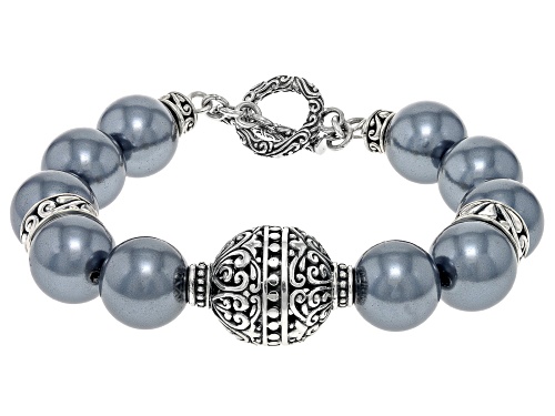Artisan Collection of Bali™ 12mm Gray Shell Pearl Sterling Silver Station Bracelet - Size 7.75
