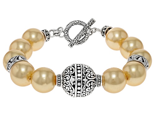Artisan Collection of Bali™ 12mm Golden Shell Pearl Sterling Silver Station Bracelet - Size 7.75