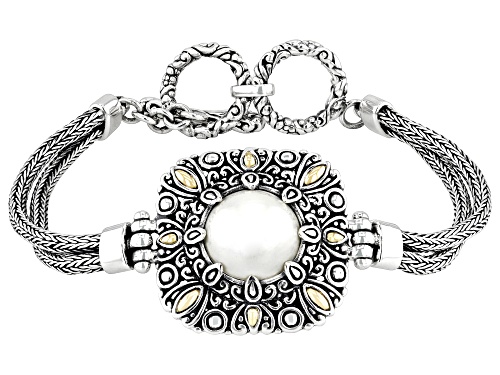 Artisan Collection of Bali™ 12.5-13mm White Cultured Mabe Pearl Silver & 18K Gold Accent Bracelet - Size 7.75
