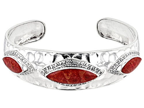 Artisan Collection of Bali™ Red Indonesian Coral Sterling Silver Hammered Cuff Bracelet - Size 7.5