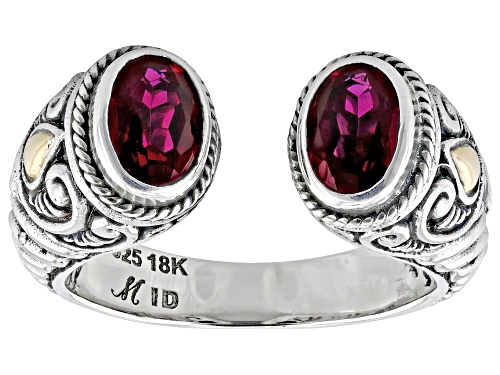 Artisan Collection of Bali™ 1.53ctw Lab Created Ruby Sterling Silver With 18K Gold Cuff Ring - Size 8