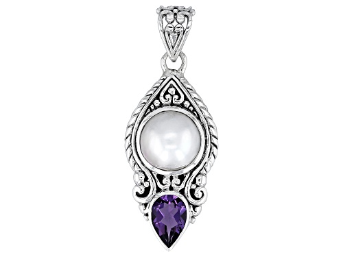 Artisan Collection of Bali™ 10.5-11.5mm White Cultured Mabe Pearl & 1.20ct Amethyst Silver Pendant