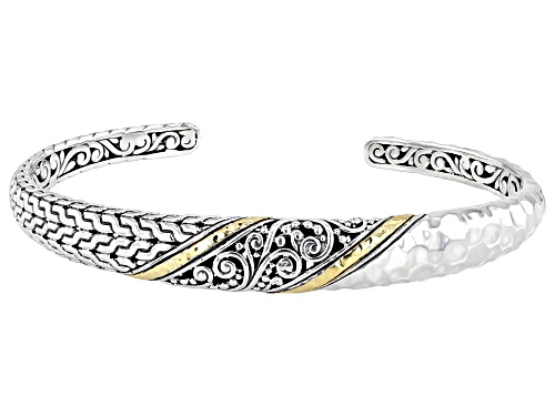 Artisan Collection of Bali™ Sterling Silver & 18K Gold Hammered & Scroll Cuff Bracelet - Size 6.75