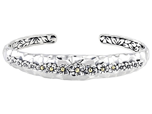 Artisan Collection of Bali™ Sterling Silver & 18K Gold Accents Floral Cuff Bracelet - Size 6.75