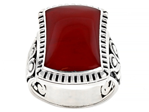 Artisan Collection of Bali™ Rectangle Red Coral Sterling Silver Ring 16x10mm - Size 12