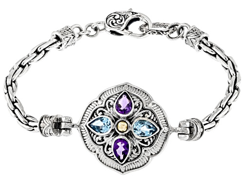 Artisan Collection of Bali™ Amethyst & Swiss Blue Topaz Sterling Silver & 18K Gold Accent Bracelet - Size 7