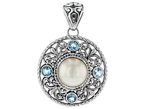 Artisan Collection of Bali™ 10.5-11.5mm Cultured Mabe Pearl & Swiss Blue Topaz Silver Pendant