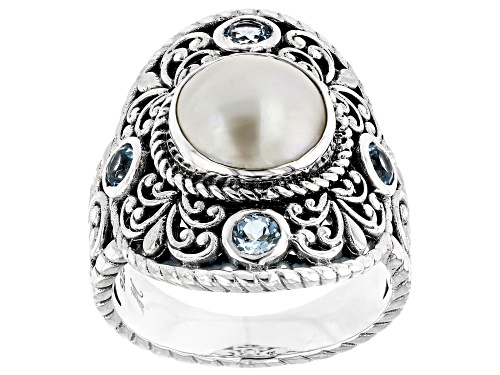 Artisan Collection of Bali™ 9.5-10.5mm Cultured Mabe Pearl & Swiss Blue Topaz Sterling Silver Ring - Size 9