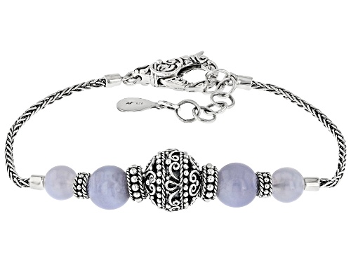 Artisan Collection of Bali™ 6-8mm Blue Lace Agate Sterling Silver Beaded Bracelet - Size 7