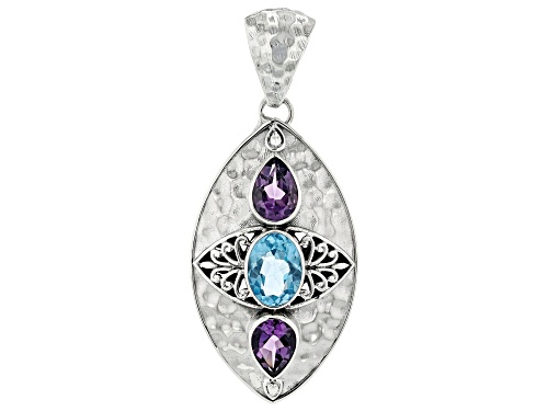 Artisan Collection of Bali™ 1.10ctw Amethyst & 1.06ct Swiss Blue Topaz Sterling Silver Pendant