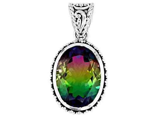 Artisan Collection of Bali™ 11.12ct Watermelon Quartz Triplet Sterling Silver Beaded Pendant