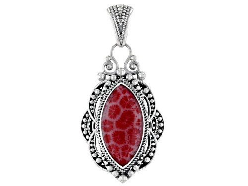 Artisan Collection of Bali™ 27x14mm Red Coral Sterling Silver Enhancer Pendant