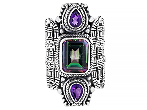 Artisan Collection of Bali™ 3.49ct Magic Green™ Quartz &  Amethyst Sterling Silver 3-Stone Ring - Size 6