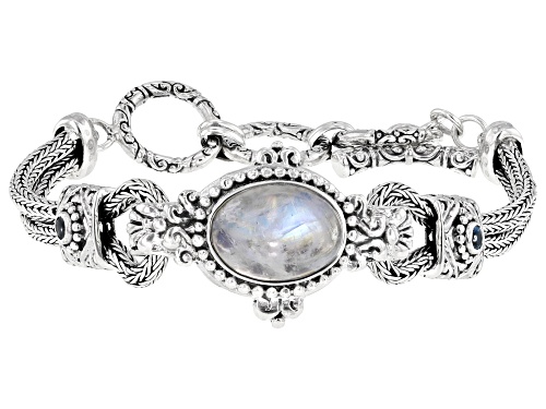 Artisan Collection of Bali™14x10mm Rainbow Moonstone & Swiss Blue Topaz Sterling Silver Bracelet - Size 6.75