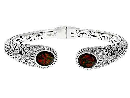 Artisan Collection of Bali™ 10x8mm Lab Created Black Rainbow Opal Sterling Silver Cuff Bracelet - Size 6.75
