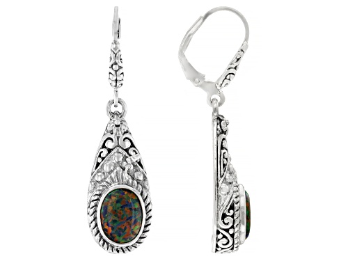 Artisan Collection of Bali™ 9x7mm Lab Created Black Rainbow Opal Sterling Silver Earrings