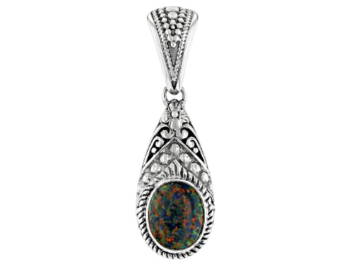 Artisan Collection of Bali™ 11x9mm Lab Created Black Rainbow Opal Sterling Silver Enhancer Pendant