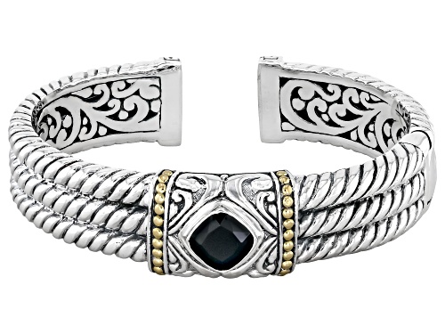 Artisan Collection of Bali™ 4.25ct Black Spinel Sterling Silver & 18K Gold Accent Cuff Bracelet - Size 7.5