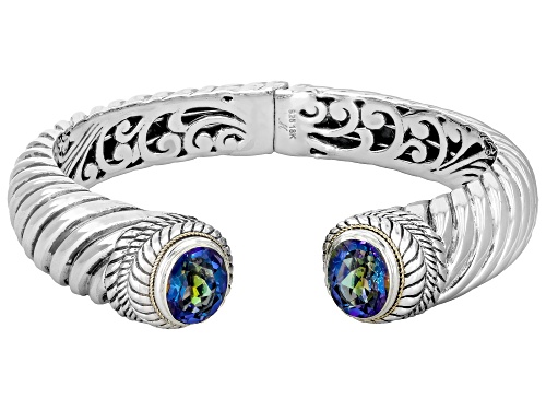 Artisan Collection of Bali™8.00ctw Magic Blue™ Quartz Sterling Silver& 18K Gold Accent Cuff Bracelet - Size 6.75