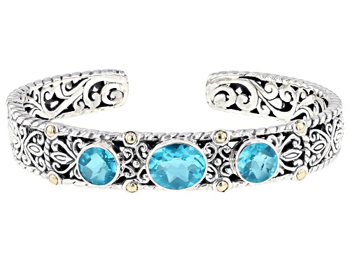 Artisan Collection of Bali™ Blue Paraiba Color Quartz Doublet Silver & 18K Gold Accents Bracelet - Size 6.75