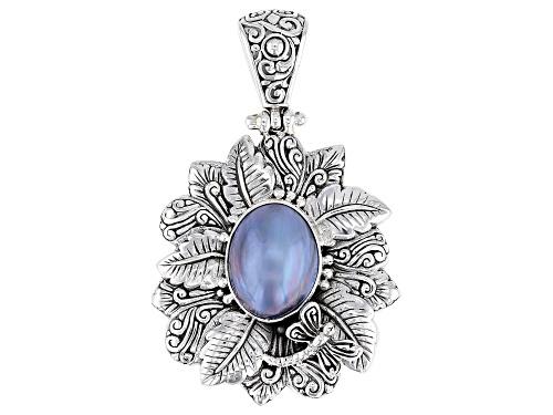 Artisan Collection of Bali™15x11mm Blue Cultured Mabe Pearl Sterling Silver Leaf & Dragonfly Pendant