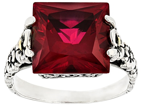 Artisan Collection of Bali™ 6.88ct Lab Created Ruby Sterling Silver & 18K Gold Accents Floral Ring - Size 9