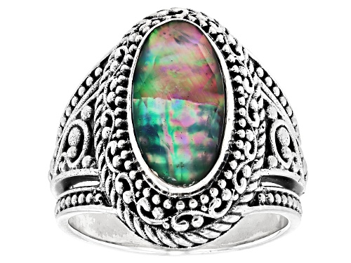 Artisan Collection of Bali™ 16x8mm Abalone Doublet Sterling Silver Scrollwork Ring - Size 6