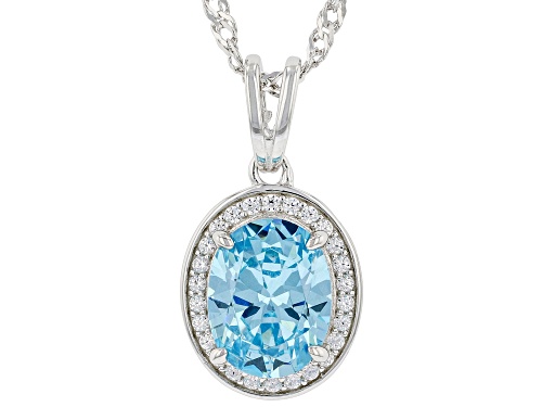 Bella Luce® 3.00ctw Aquamarine And White Diamond Simulants Rhodium Over Silver Pendant With Chain
