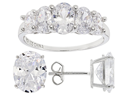 Photo of Bella Luce ® 10.40ctw Rhodium Over Sterling Silver Ring And Earrings (7.88ctw Dew)
