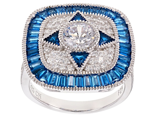Bella Luce® 4.09ctw Blue Sapphire and White Diamond Simulants Rhodium Over Sterling Ring - Size 6