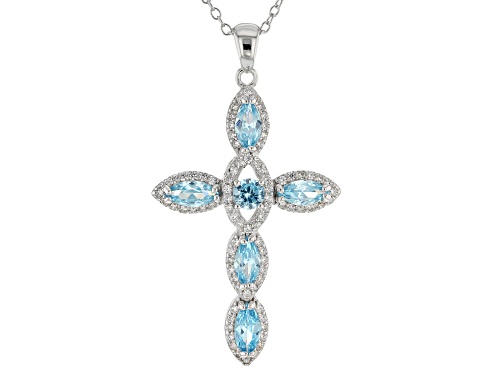 Bella Luce®2.38ctw Aquamarine and White Diamond Simulants Rhodium Over Sterling Pendant With Chain