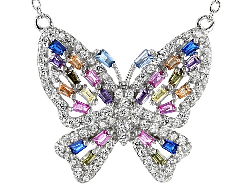 Bella Luce ® 1.55CTW Multicolor Gemstone Simulants Rhodium Over Silver Butterfly Necklace - Size 18