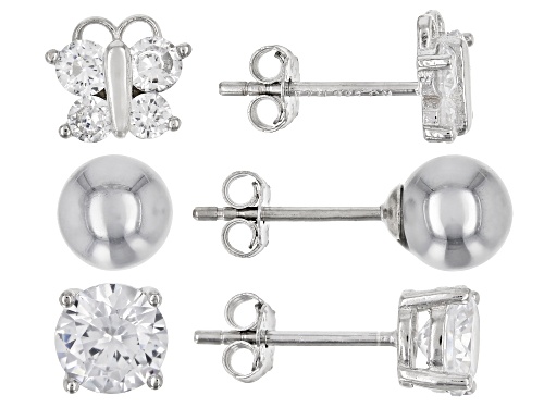 Bella Luce ® 3.25CTW Rhodium Over Silver Stud Earrings Set Of 3- Butterfly, Ball And Solitaire