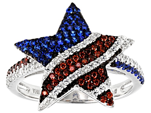 Photo of Bella Luce ® 1.24ctw Blue Sapphire, Ruby, And Diamond Simulants Rhodium Over Silver Star Flag Ring - Size 5