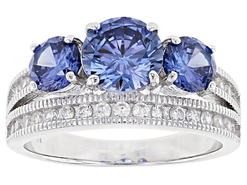 Photo of Bella Luce ® Esotica™ 4.11ctw Tanzanite And White Diamond Simulants Rhodium Over Silver Ring - Size 8