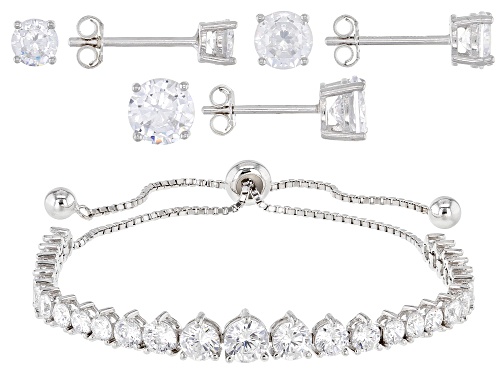 Bella Luce ® 11.81ctw Rhodium Over Silver Adjustable Bracelet and Earring Set of 3 (7.54ctw DEW)