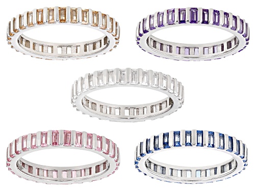 Photo of Bella Luce ® 10.70ctw Multi Gem Simulants Rhodium Over Sterling Silver Band Ring Set of 5 - Size 7