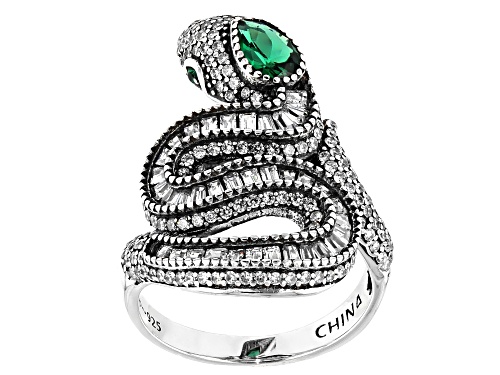 Photo of Bella Luce ® 3.16ctw Emerald And White Diamond Simulants Rhodium Over Silver Snake Ring - Size 6