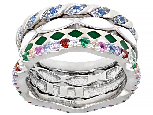 Photo of Bella Luce® 1.19ctw Multicolor Gem Simulants and Enamel Rhodium Over Sterling Silver Rings- Set of 4 - Size 7