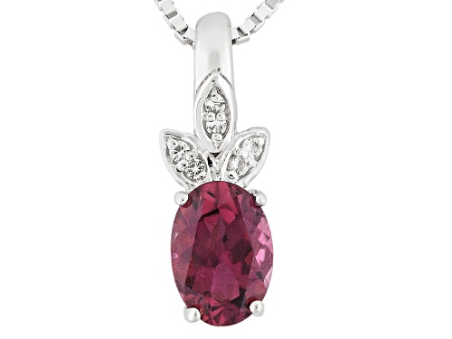 .59ct Oval Rubellite With .02ctw Round White Topaz Sterling Silver Pendant With Chain