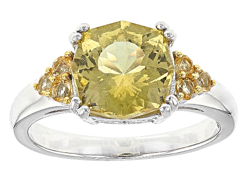 2.55ct Square Cushion Yellow Apatite And .22ctw Round Citrine Rhodium Over Sterling Silver Ring - Size 8