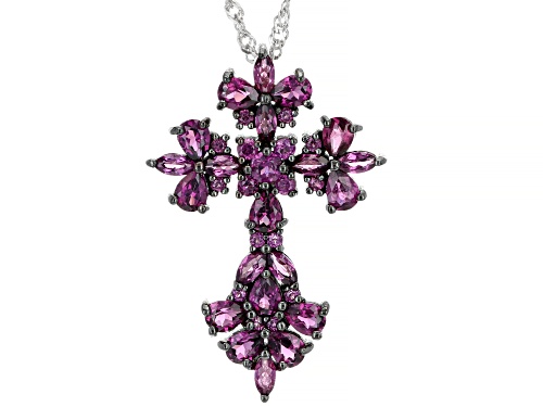 3.72ctw Raspberry Rhodolite Rhodium Over Sterling Silver Cross Pendant With Chain