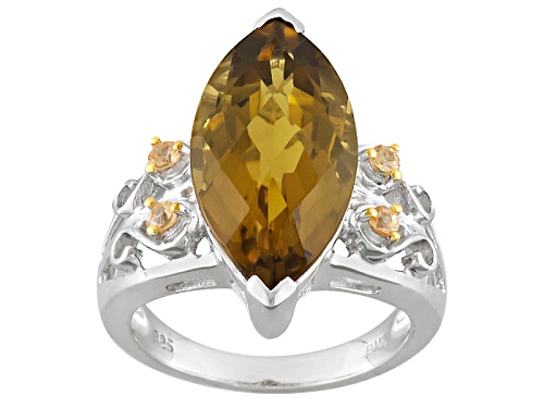 Photo of 8.00ct Marquise Champagne Quartz With .16ctw Yellow Sapphire Rhodium Over Sterling Silver Ring - Size 8