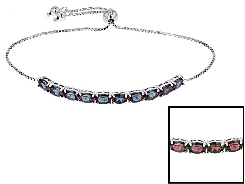 4.73ctw Oval Lab Created Color Change Alexandrite Rhodium Over Silver Sliding Adjustable Bracelet - Size 7.25