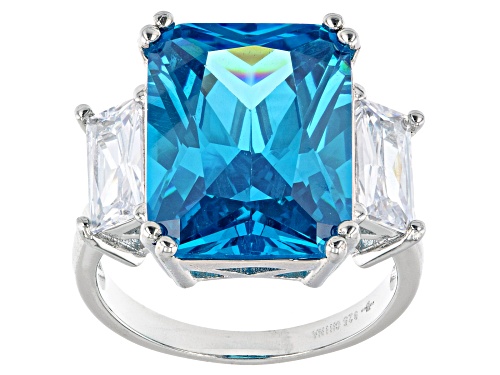 Bella Luce ® Esotica™ 20.76ctw Neon Apatite And White Diamond Simulants Rhodium Over Silver Ring - Size 5