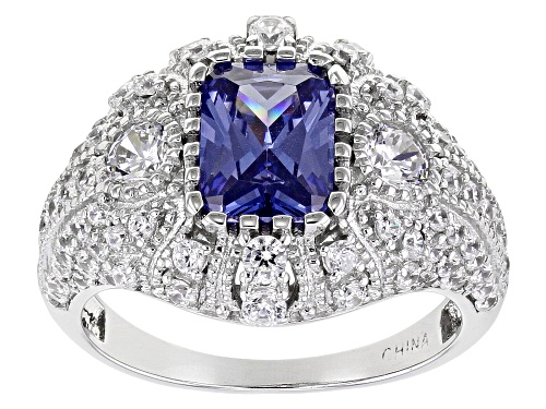 Bella Luce® Esotica™ 4.64ctw Tanzanite And White Diamond Simulants Rhodium Over Sterling Silver Ring - Size 12