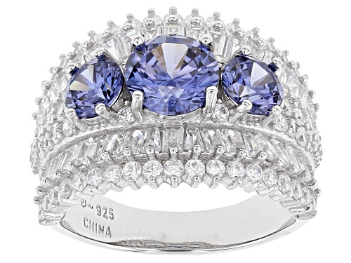 Bella Luce® Esotica™ 6.93ctw Tanzanite And White Diamond Simulants Rhodium Over Silver Ring - Size 7
