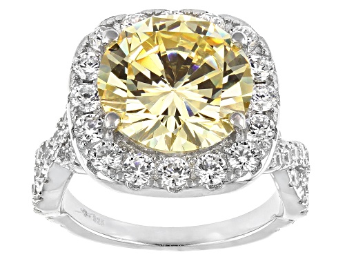 Bella Luce® 13.97ctw Canary And White Diamond Simulants Rhodium Over Silver Ring(8.46ctw DEW) - Size 8