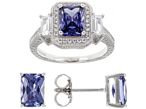Photo of Bella Luce® Esotica™ 6.76ctw Tanzanite And White Diamond Simulants Rhodium Over Silver Jewelry Set