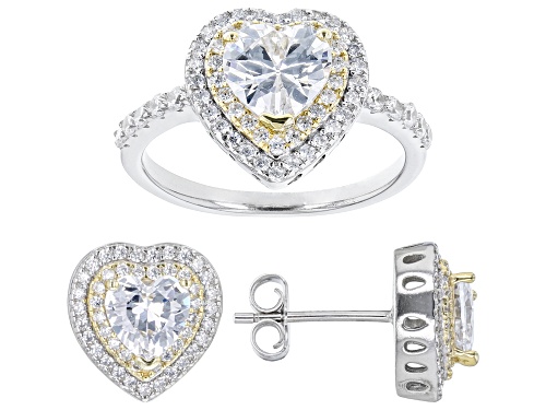 Photo of Bella Luce® 6.13ctw White Diamond Simulant Rhodium And 14K Yellow Gold Over Silver Ring And Stud Set - Size 11